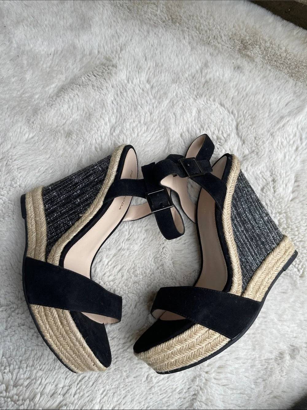 Pelle Moda Black Suede Espadrille Wedge Sandals in black Size 8